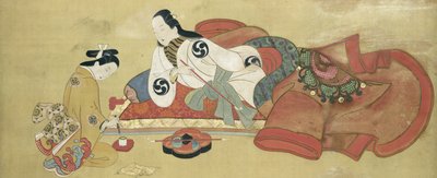Un homme fumant et son serviteur - Japanese School